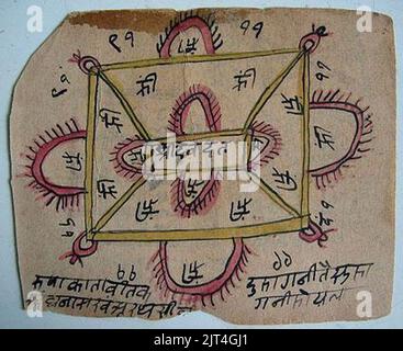 Zweiseitige Yantra-Karten, bequem tragbar 01. Stockfoto