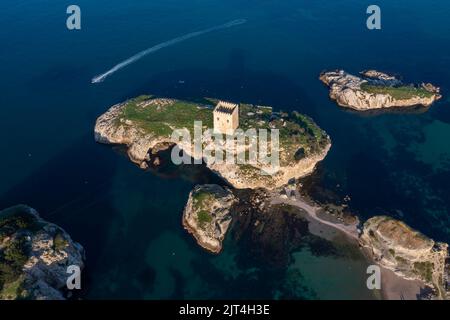 Drohnenschießen das Schloss sile und seine Umgebung, sile, istanbul, türkei Stockfoto