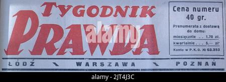 Überschrift Tygodnik Prawda-1930. Stockfoto