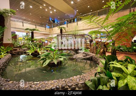 SINGAPUR - CA. JANUAR 2020: Innenaufnahme des internationalen Flughafens Singapur Changi. Stockfoto