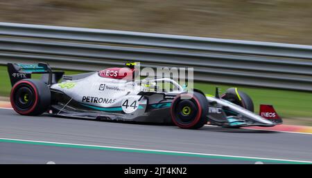 27. August 2022: Mercedes #44 Lewis Hamilton aus Großbritannien fährt während der dritten Trainingssaison des Rolex Grand Prix von Belgien F1 auf dem Circuit de Spa-Francorchamps in Francorchamps, Belgien. Justin Cooper/CSM Stockfoto