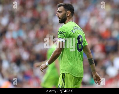 Southampton, England, 27.. August 2022. Bruno Fernandes von Manchester United während des Spiels der Premier League im St. Mary's Stadium, Southampton. Bildnachweis sollte lauten: Paul Terry / Sportimage Stockfoto