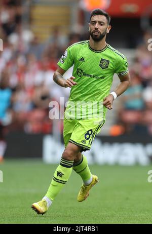 Southampton, England, 27.. August 2022. Bruno Fernandes von Manchester United während des Spiels der Premier League im St. Mary's Stadium, Southampton. Bildnachweis sollte lauten: Paul Terry / Sportimage Stockfoto