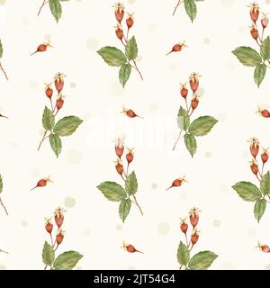 Herbst-Aquarell-Muster mit Hagebutten. Hagebutten und Zweige. Design für Cover, Textil, Schreibwaren Stockfoto