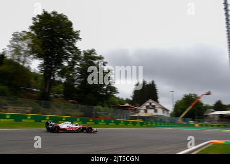 Spa Francorchamps, Vallonia, Belgien. 27. August 2022. Mick Schumacher (GER) Haas VF-22 während der Qualifysitzung des Grand Prix von Belgien F1 2022 (Bildnachweis: © Alessio De Marco/ZUMA Press Wire) Stockfoto