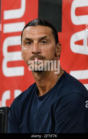 Zlatan Ibrahimovic vom AC Mailand während des Fußballspiels AC Mailand gegen Bologna in der italienischen Serie A am 27/08/22 im San Siro-Stadion in Mailand, Italien Stockfoto