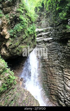 Landschaft im Herzen des Rufabgo Wasserfalls in Adygea Stockfoto