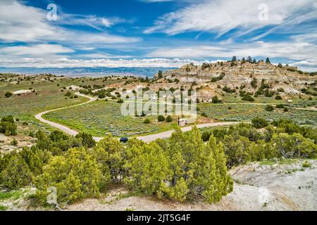 Campingplatz in Castle Gardens Scenic Area, Bighorn Basin, in der Nähe der Stadt Ten Sleep, Wyoming, USA Stockfoto