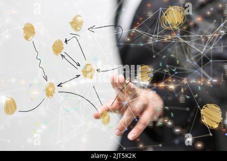 Ein 3D gerendertes neuronales Netzwerk schwebte in der Hand des Menschen Stockfoto