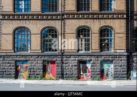 Detail aus dem Kulturblock Hallarna (die Hallen) in Norrkoping. Diese alte Wollfabrik wurde in ein Zentrum für kulturelle Aktivitäten umgewandelt. Stockfoto