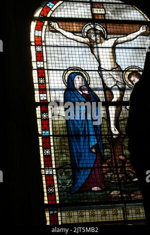 NOTRE DAME DE BONNE NOUVELLE. MONTAIGUT EN COMBRAILLE-SCHRIFT. PUY DE DÔME. FRANKREICH Stockfoto