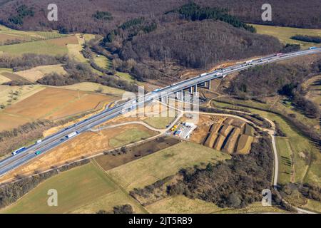 Autobahnbrücke Bornbach der Autobahn A45 Sauerlandlinie, Baustelle für Ersatz, Aßlar, Sauerland, Hessen, Deutschland, Autobahn, Autobahn A45, Stockfoto