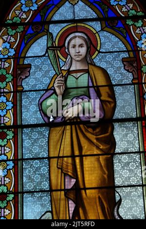 NOTRE DAME DE BONNE NOUVELLE. MONTAIGUT EN COMBRAILLE-SCHRIFT. PUY DE DÔME. FRANKREICH Stockfoto