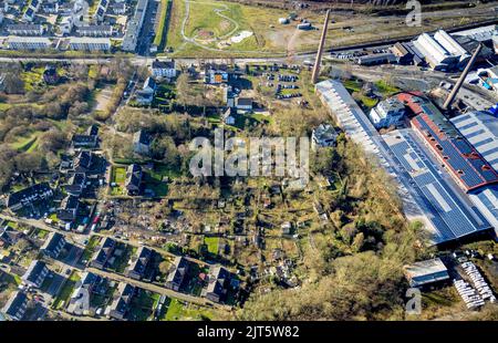 Luftaufnahme, geplante Wohnsiedlung am Ruhrort auf ehemaligem Schottengartenland im Stadtteil Dahlhausen in Bochum, Ruhrgebiet, Nord-R Stockfoto