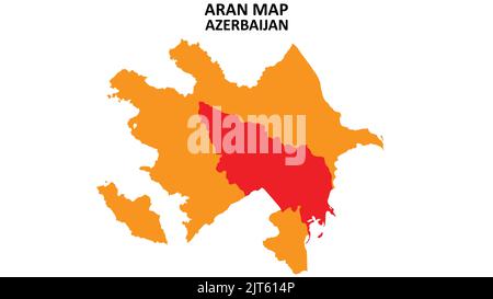 Karte des Staates Aran und der Regionen auf der aserbaidschanischen Karte hervorgehoben. Stock Vektor