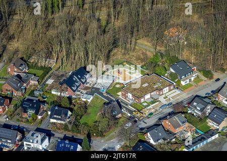 Luftaufnahme, Neubau Kindergarten und Spielplatz in der Horsthofstraße in Kirchhellen, Bottrop, Ruhrgebiet, Nordrhein-Westfalen, Deutschland, DE, Euro Stockfoto