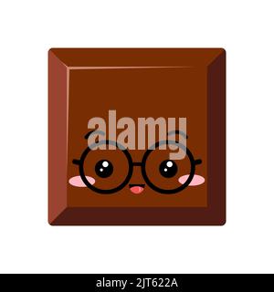 Niedliche quadratische Schokolade Stück in Brillen Kinder emoji Charakter Stock Vektor