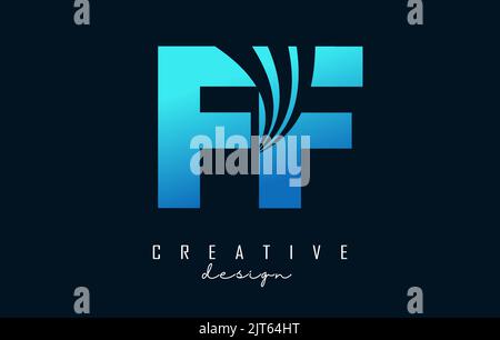 Kreatives, blaues FF f-Logo mit führenden Linien und Straßenkonzept. Buchstaben mit geometrischem Design. Vektor-Illustration mit Brief und kreativ Stock Vektor