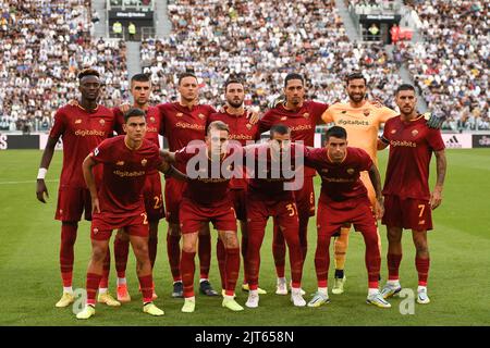 Foto Marco Alpozzi/LaPresse 27 Agosto 2022 - Turin, Italia - Sport, calcio - Juventus vs Roma - Campionato italiano di calcio Serie A Tim 2022/2023 - Juventus Stadium. Nella foto: AS Roma Team 27. August 2022 Turin, Italien - Sport, calcio - Juventus vs Roma - Italienische Serie A Fußballmeisterschaft 2022/2023 - Juventus Stadium. Im Bild:AS Roma-Team Stockfoto