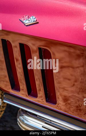 Statesboro, GA - 17. Mai 2014: Details zum motorraster eines 1966 Chevrolet Corvette Sting Ray Cabriolets. Stockfoto