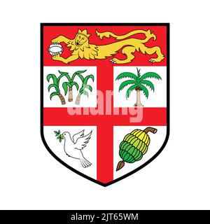 Wappen der Fidschi-Inseln - Nationalsymbol der Fidschi-Flagge - Vektor-Logo des Fidschi-Emblems - Wappen-Schild-Logo - Nationales Symbol des Fidschi-Landes - Löwe, Taube Stock Vektor