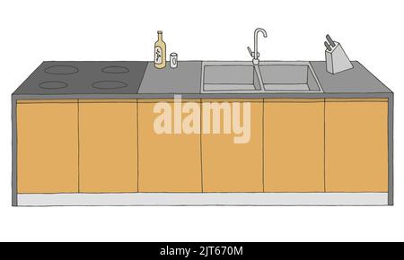 Küche Insel Grafik Farbe Haus Innenraum Skizze isoliert Illustration Vektor Stock Vektor