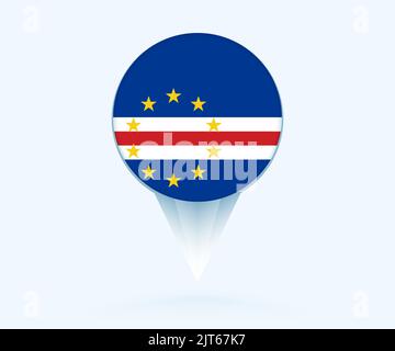 Kartenzeiger mit Flagge von Kap Verde. Vektor-Flag-Zeichen auf blauem Hintergrund. Stock Vektor
