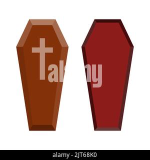 Sargsymbole gesetzt. Sargsymbol mit Kreuz. Isolierte Sargikone. Vektorgrafik. Stock Vektor