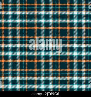 Dunkelblaues, orangefarbenes, modernes Tartan-Karomuster mit nahtlosem Muster. Kariertes Karomuster mit Struktur für Kleidung. Hemden, Kleider, Bettwäsche, Papier, Decke. Stock Vektor