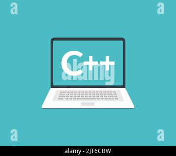 Laptop mit C++-Logo auf dem Bildschirm. Vektordesign und Illustration des Softwarequellcodes. Stock Vektor