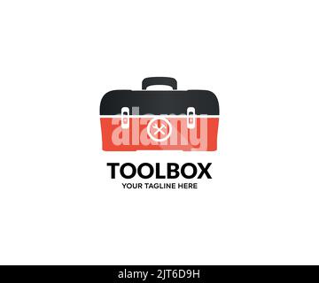 Roter Werkzeugkasten voller Handwerkzeuge, modernes Werkzeugkasten-Logo-Design. Handyman Service Toolbox oder Tool Box Vektor-Design und Illustration. Stock Vektor