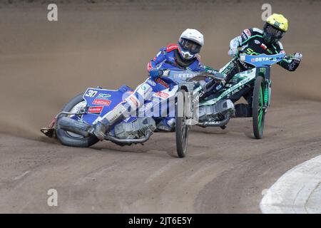 Breslau, Polen. August 27. 2022. Betard FIM Speedway GP von Polen im Olympiastadion. Im Bild: #30 Leon Madsen (DEN) © Piotr Zajac/Alamy Live News Stockfoto