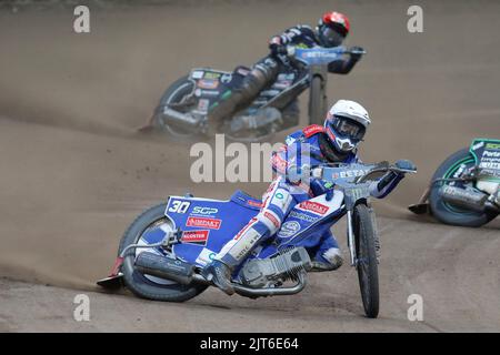 Breslau, Polen. August 27. 2022. Betard FIM Speedway GP von Polen im Olympiastadion. Im Bild: #30 Leon Madsen (DEN) © Piotr Zajac/Alamy Live News Stockfoto