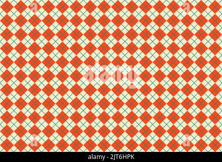 Orange- und Beige-Lutschetten oder Diamanten mit grünen Streifen, Retro-argyle-Muster in Herbstfarben mit auffälligen, nahtlosen geometrischen Details Stockfoto