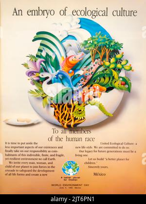 Weltumwelttag in Mexiko 1990 Anzeige in einem NatGeo Magazin, Juni 1990 Stockfoto