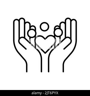 Menschen Symbol mit Herz und Hand. Symbol im Zusammenhang mit Vielfalt, Zweisamkeit. Linie Icon Stil. Einfaches Design bearbeitbar Stock Vektor