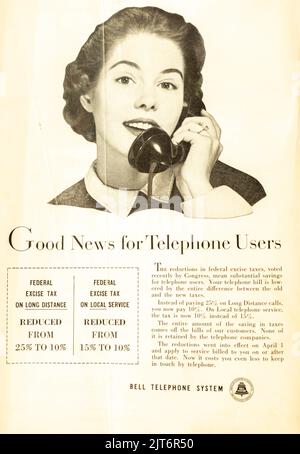 Werbung für das Bell-Telefonsystem in einem NatGeo-Magazin, 1954 Stockfoto