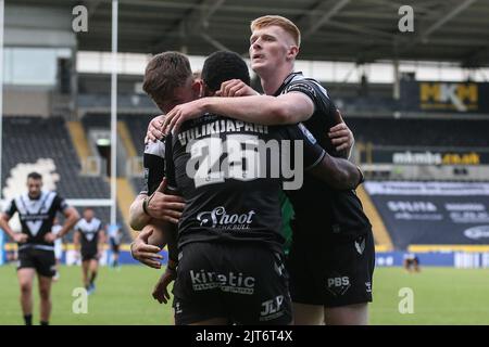 Hull, Großbritannien. 28. August 2022. Mitieli Vulikijapani #25 von Hull FC feiert seinen Versuch am 8/28/2022. Quelle: SIPA USA/Alamy Live News Stockfoto