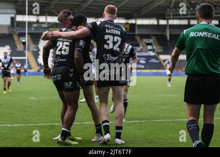 Hull, Großbritannien. 28. August 2022. Mitieli Vulikijapani #25 von Hull FC feiert seinen Versuch am 8/28/2022. Quelle: SIPA USA/Alamy Live News Stockfoto