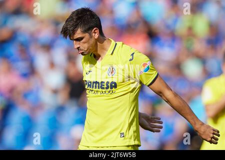 Madrid, Spanien. 28. August 2022. Gerard Moreno von Villarreal CF während des La Liga-Spiels zwischen Getafe CF und Villarreal CF spielte am 28. August 2022 im Coliseum Alfonso Peres Stadium in Getafe, Madrid, Spanien. (Foto von Ruben Albarran / PRESSIN) Credit: PRESSINPHOTO SPORTS AGENCY/Alamy Live News Stockfoto