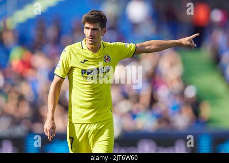 Madrid, Spanien. 28. August 2022. Gerard Moreno von Villarreal CF während des La Liga-Spiels zwischen Getafe CF und Villarreal CF spielte am 28. August 2022 im Coliseum Alfonso Peres Stadium in Getafe, Madrid, Spanien. (Foto von Ruben Albarran / PRESSIN) Credit: PRESSINPHOTO SPORTS AGENCY/Alamy Live News Stockfoto