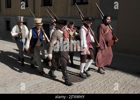 Historische Nachstellung des spanischen Unabhängigkeitskrieges gegen die napoleonische Armee. San Lorenzo de El Escorial, Madrid. Stockfoto