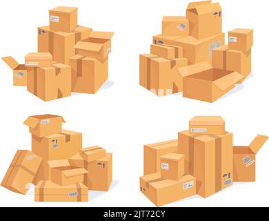 Kartonstapel. Gestapelte Paket Pappverpackungen, Lot isometrischen Boxen Stapel Lieferung zurück Kurier Fracht Vorrat bewegen Service Verpackung Lager Postpaket, ordentlich Vektor-Illustration der Stapel Karton-Box Stock Vektor