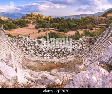 Die alte Stadt Selge (Selge Antik Kenti), herrliche Aussicht und alte Theaterruinen in Antalya Türkei. Stockfoto