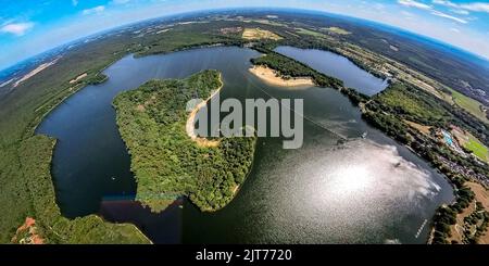 Halterner See, Halterner Stausee, Haltern City, Haltern am See, Ruhrgebiet, Nordrhein-Westfalen, Deutschland, DE, Europa, Luftaufnahme, Vogelaugen-Ansicht, Stockfoto