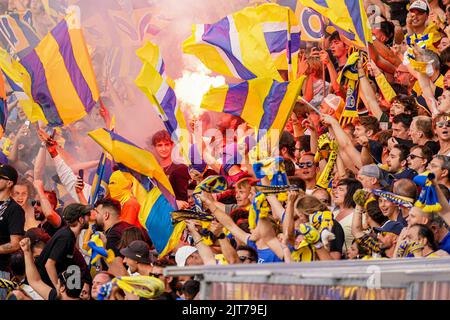 Brüssel, Belgien. 28. August 2022. BRÜSSEL, BELGIEN - 28. AUGUST: Während des Jupiler Pro League-Spiels zwischen Union St. Gilloise und RSC Anderlecht im Stade Joseph Marien am 28. August 2022 in Brüssel, Belgien (Foto von Joris Verwijst/Orange Picics) Credit: Orange Pics BV/Alamy Live News Stockfoto