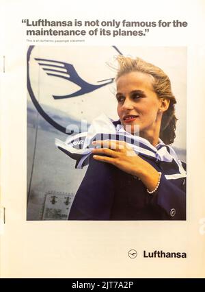 Lufthansa-Anzeige in einem NatGeo-Magazin, August 1986 Stockfoto