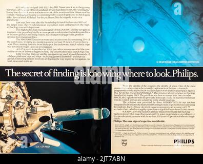Werbung für das SODERN-Zeigesystem von Philips Star Trackern, die in einem Magazin von NatGeo im Januar 1987 veröffentlicht wurde Stockfoto