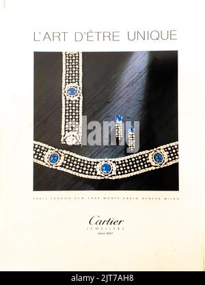 Cartier Juweliere Anzeige in einem NatGeo-Magazin, Dezember 1987 platziert Stockfoto