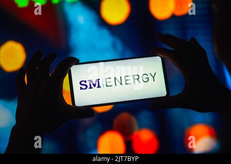 Brasilien. 28. August 2022. In dieser Abbildung wird das Logo der SM Energy Company auf einem Smartphone-Bildschirm angezeigt. (Foto von Rafael Henrique/SOPA Images/Sipa USA) Quelle: SIPA USA/Alamy Live News Stockfoto